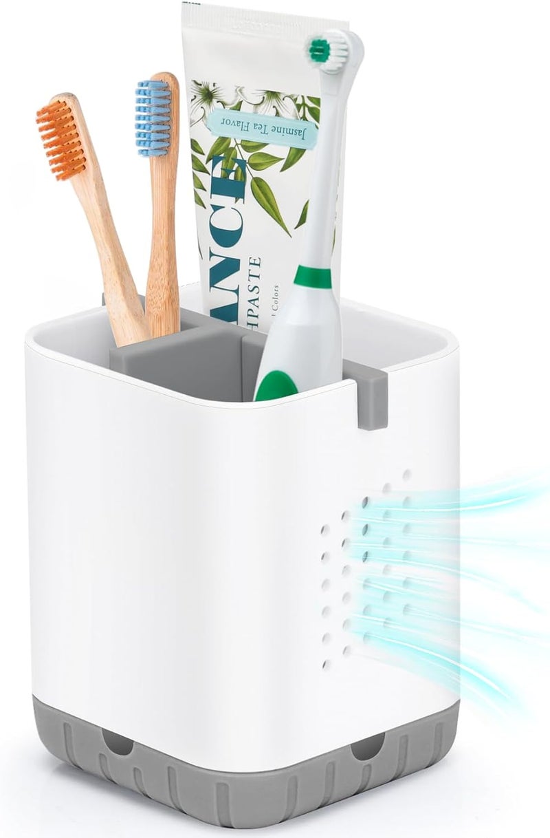 Boperzi Toothbrush Holders for Bathrooms, Detachable Electric Toothbrush Holder, Kids Toothbrush Holder Drainage, 3 slot Toothbrush and Toothpaste Holder Storage Caddy, Toothbrush Organizer White/Grey - Image 1